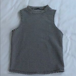 B & W 70s inspired pattern turtleneck tank top